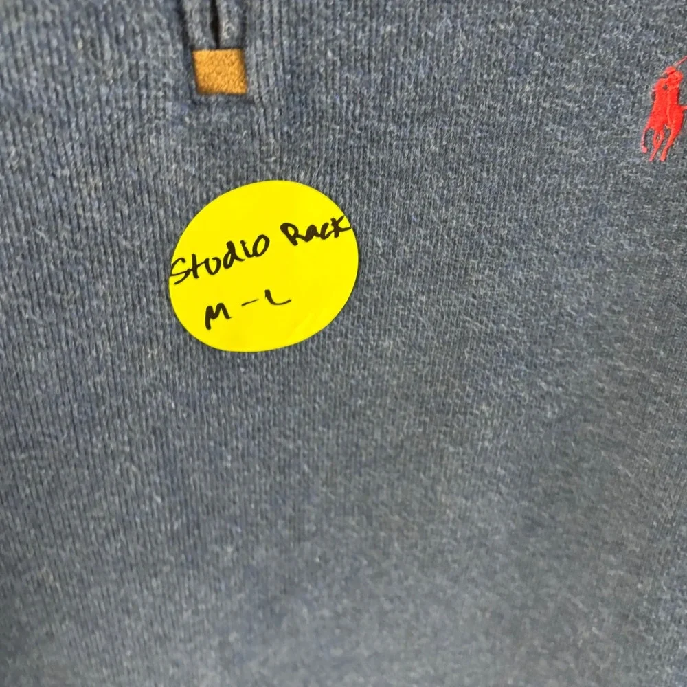 Polo Ralph Lauren Mens Blue Heather Quarter Zip Pullover Sweater Large Red Pony